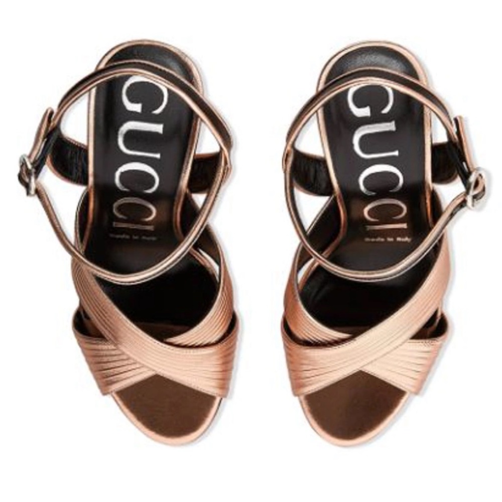 Gucci metallic finish cross-strap 104 mm sandals - Picture 5 of 17